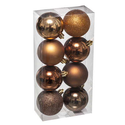 8 X 70mm Xmas Balls Brown Gift