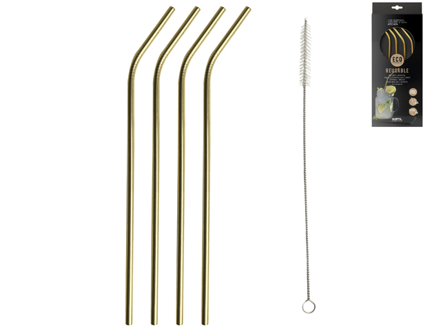 Set Of 4 Straws + Brush Gold Gift