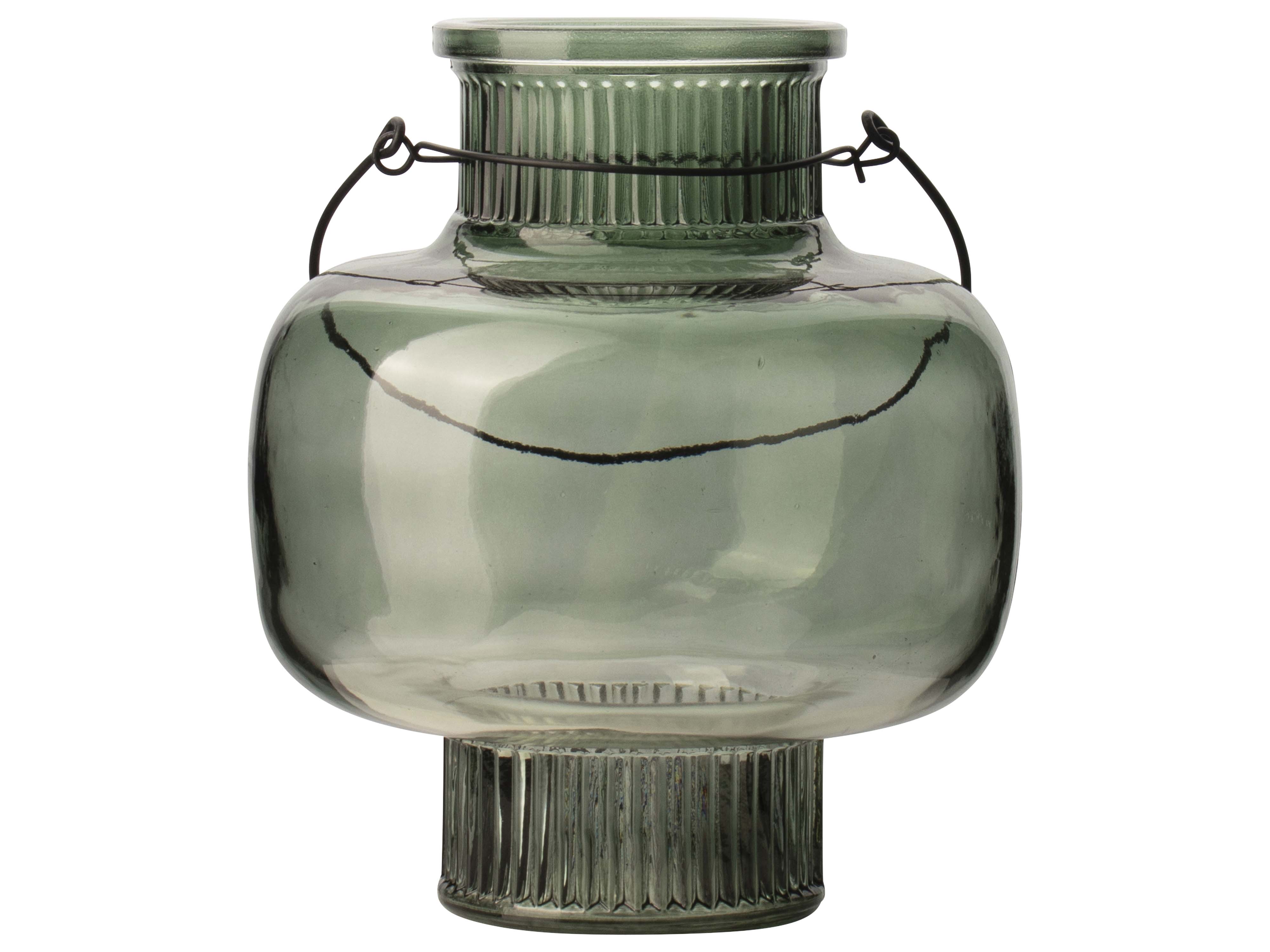 Glass Lantern 17x20cm Green Gift