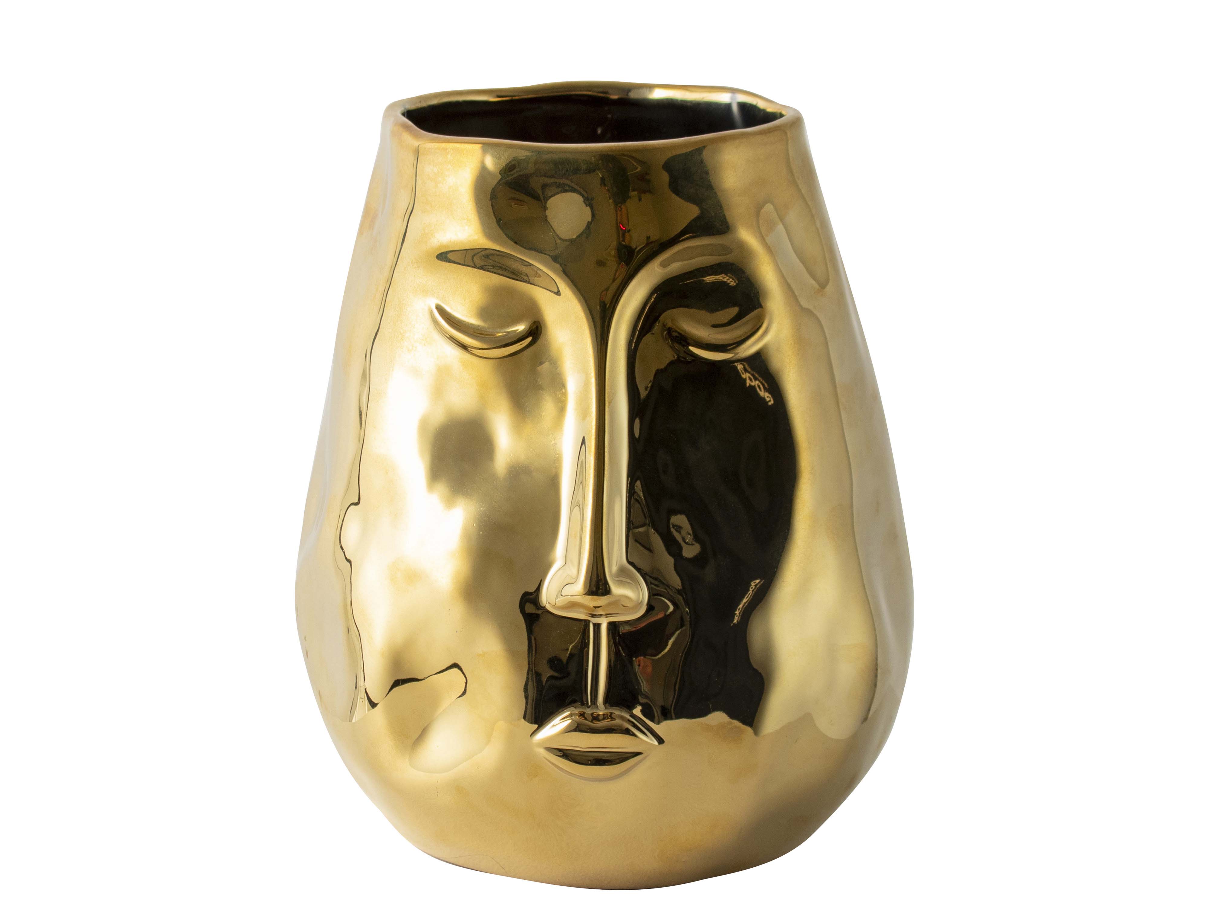 Golden Vase With Face H19.5cm Gift