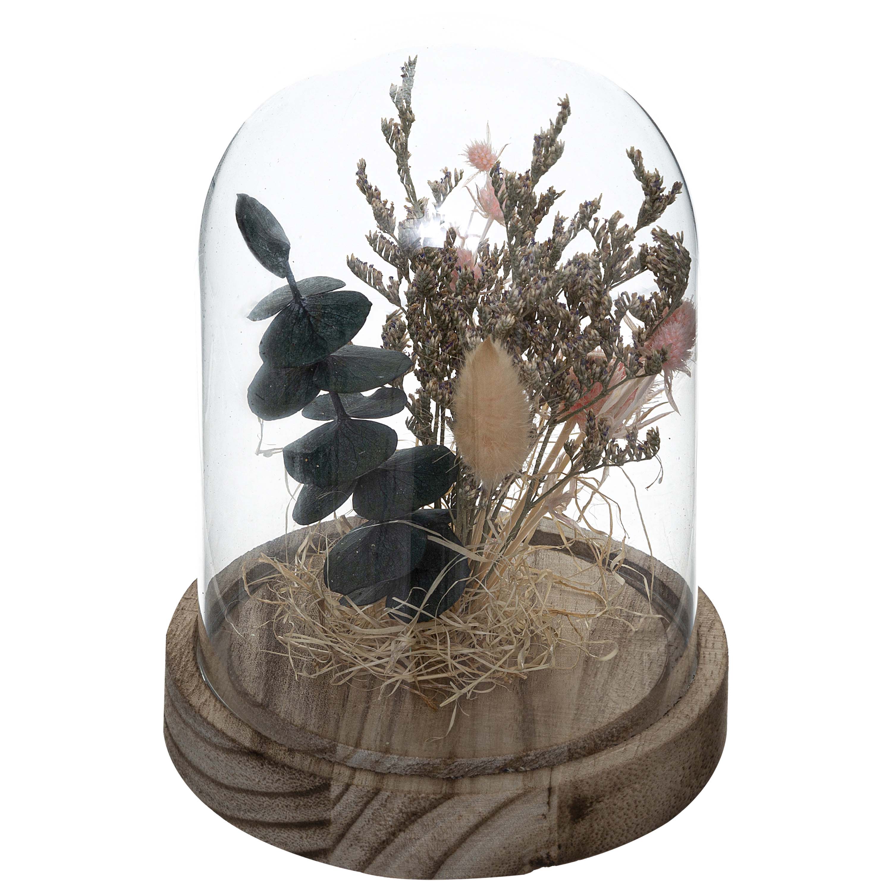 Glass Dome W/dried Flowers H16.5 Pink Gift