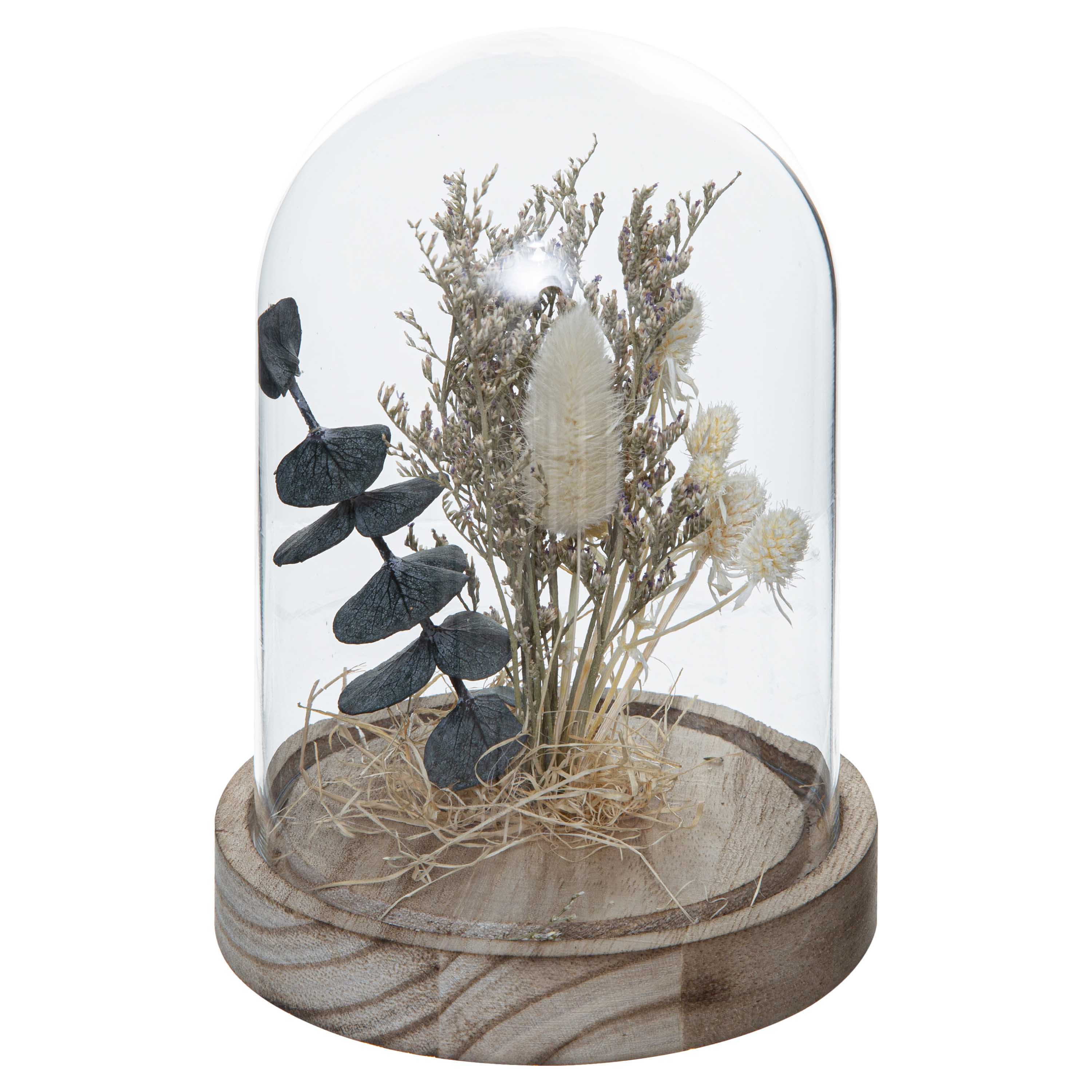 Glass Dome W/dried Flowers H16.5 White Gift
