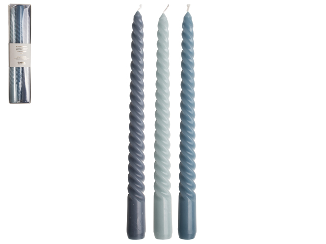 Swirl Diner Candles Set Of 3 25cm Blue Gift