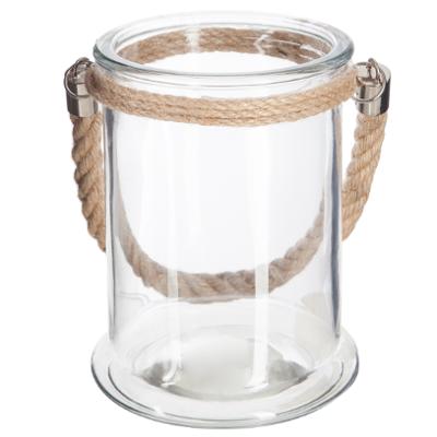 Glass Candle Holder With Rope Handle H17 Gift