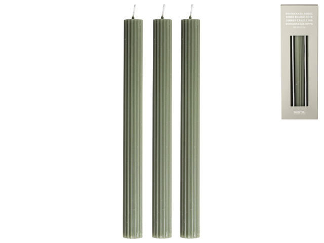 Dinner Ribbed Candle S/3 Green Gift