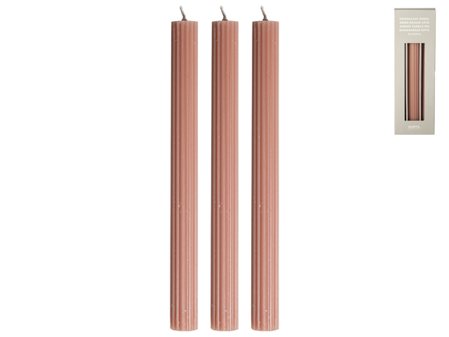 Dinner Ribbed Candle S/3 Pink Gift