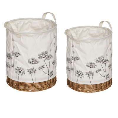 Fabric Round White Flower Basket X2 Gift