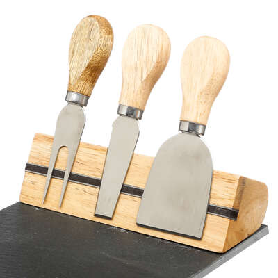 Slate Cheese Set+3 Wood Knives Gift