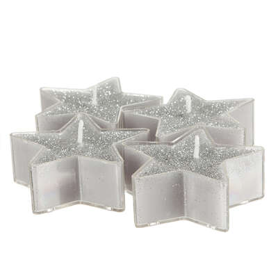 Stars Tealight Candles Glitter Silver X4 Gift