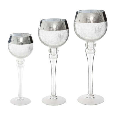 Glass Candle Holder Set Of 3 Silver Gift