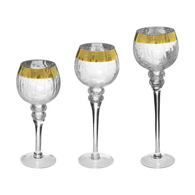 Glass Candle Holder Set Of 3 Gold Gift