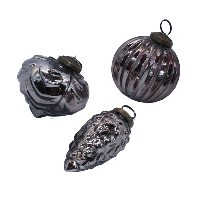 Glass Baubles Brown Shapes X3 Gift