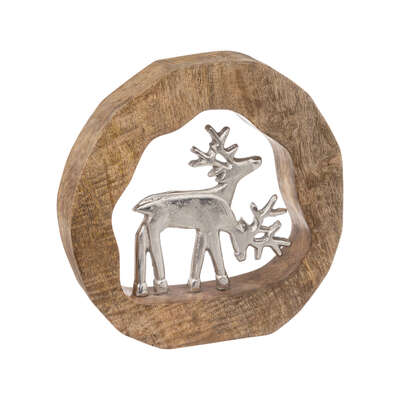 Wooden Ornament With Metal Deer  25cm Gift