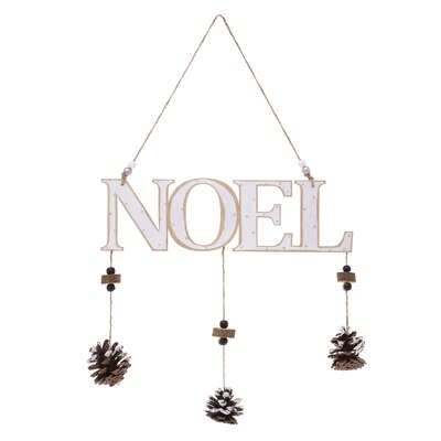 Hanging Noel Sign With Pinecones 28cm Gift