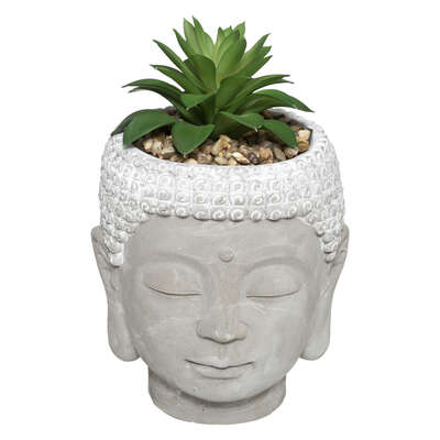 Buddha With Artificial Plant H13.5cm Gift