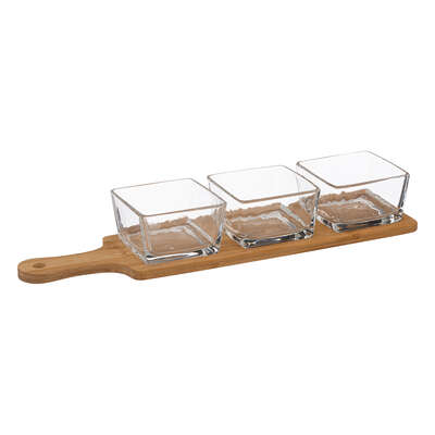 Appetizer Set Bamboo Glass 4p Gift