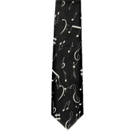 Tie White Clefs & Notes On Black Polyester Gift