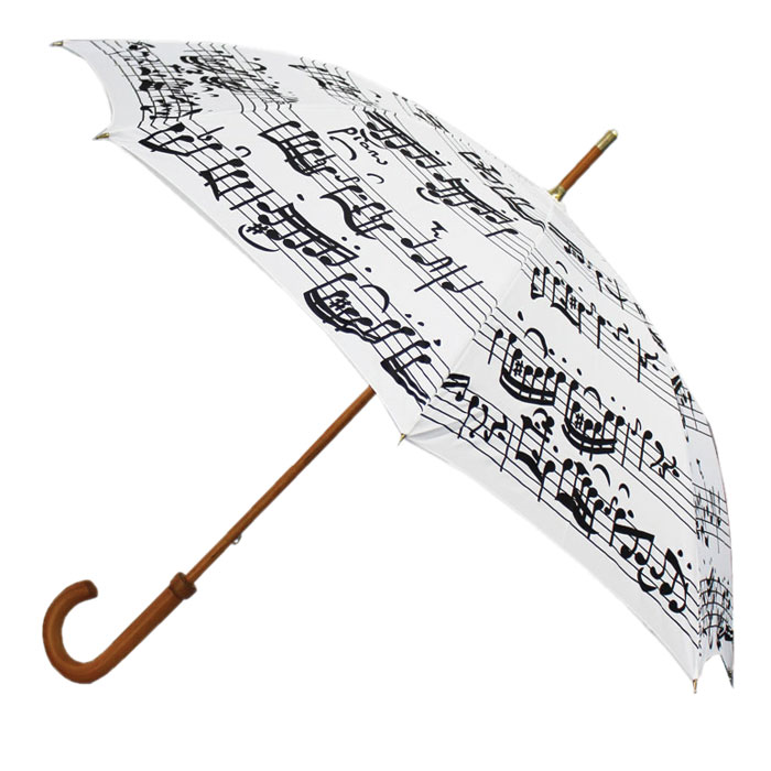 Walking Stick Umbrella White With Black Notes Gift