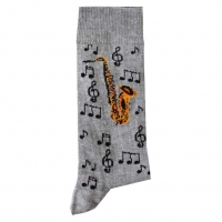 Socks Saxophone & Notes Grey Size 6-11 Gift