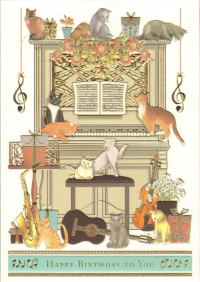 Greetings Card Birthday Cats On Piano Mac Classic Gift