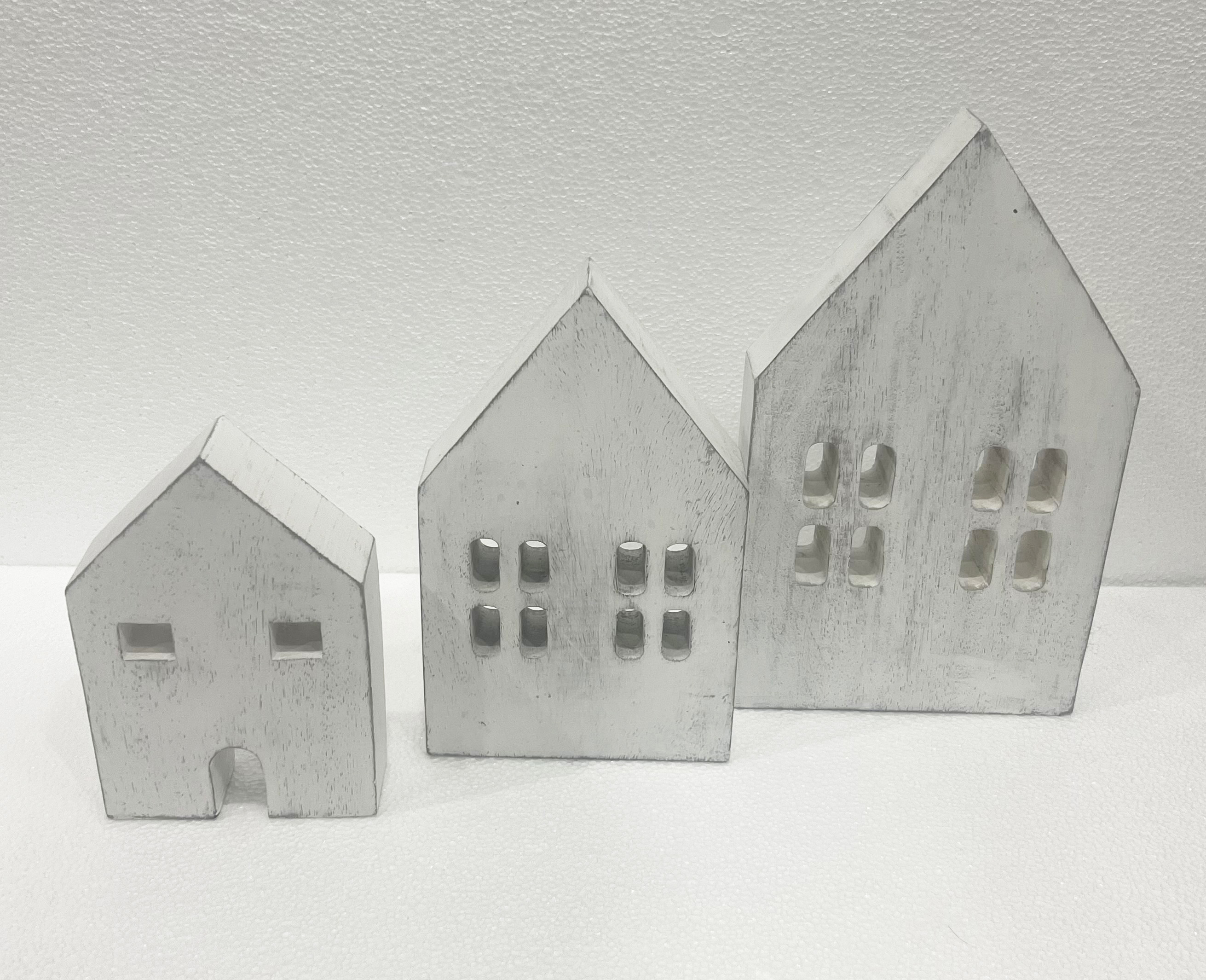 Wooden Houses Set Of Three White Gift