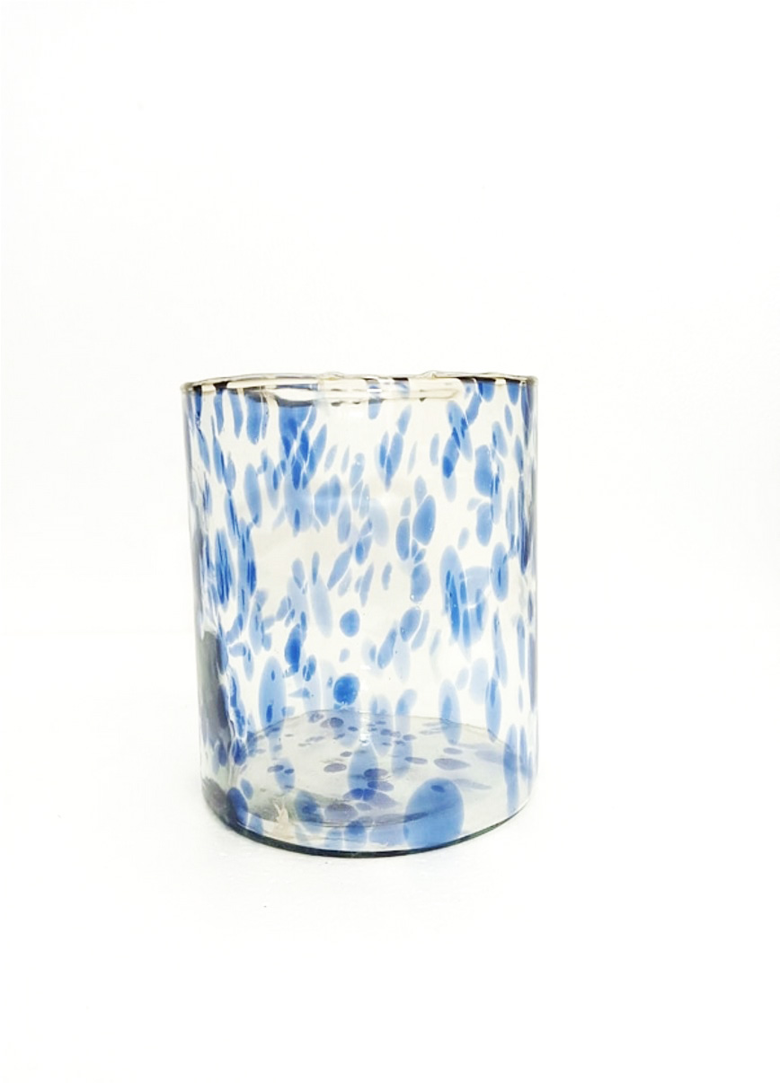 Speckled Recycled Glass Candle Holder Blue 16cm Gift
