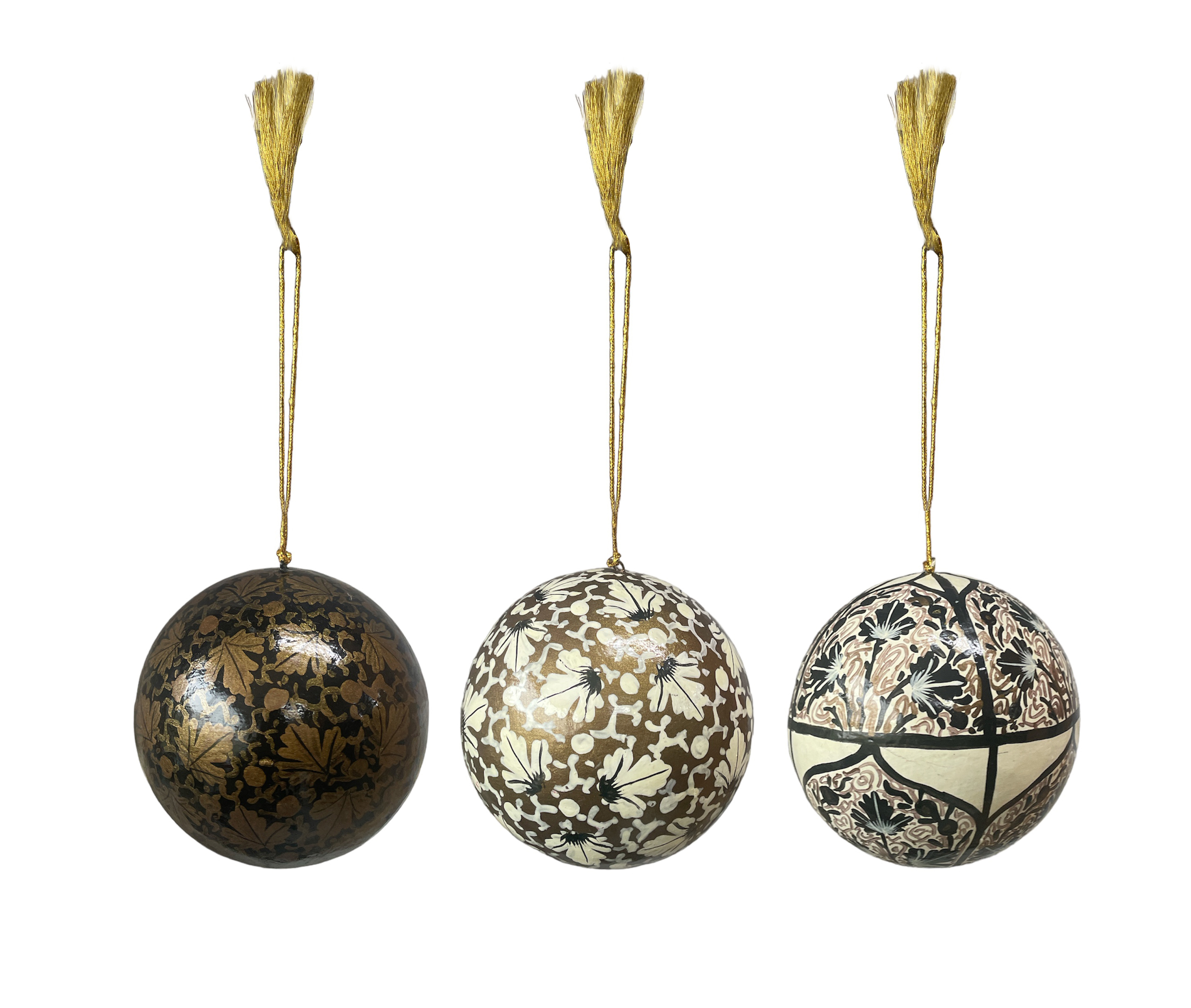 Handpainted Black Gold White Baubles Set Of 3 Assorted 7.5cm Set B Gift