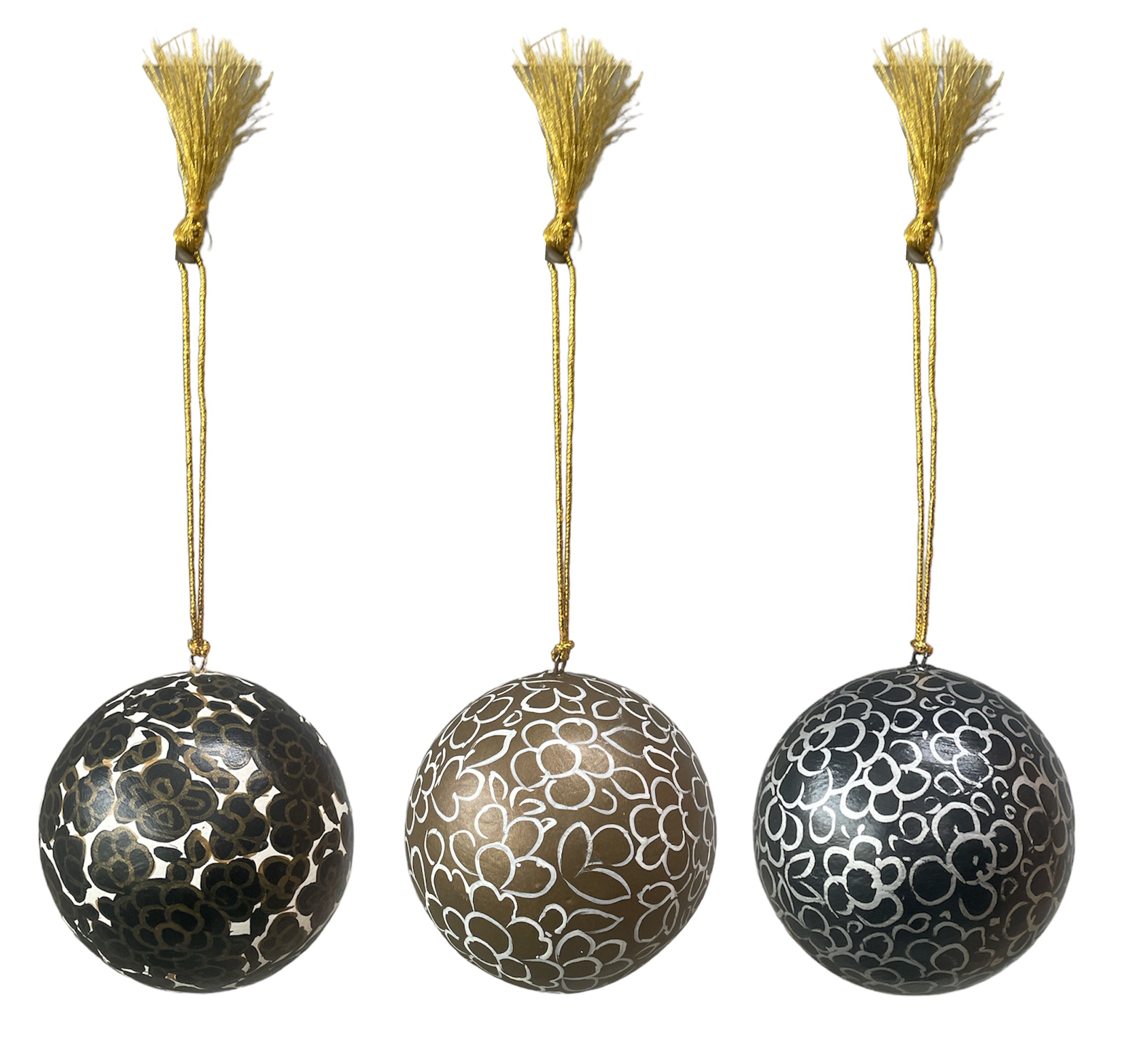 Handpainted Black Gold Silver Baubles Set Of 3 Assorted 7.5cm Set A Gift