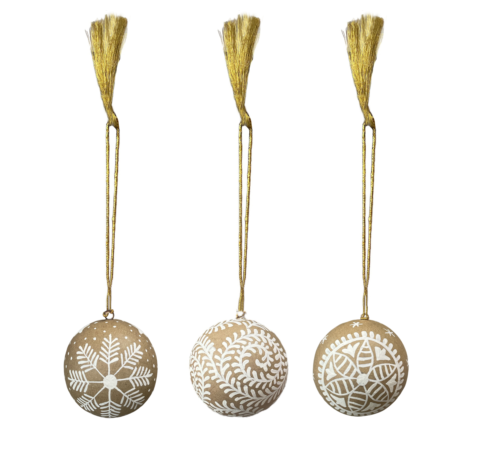 Kraft And White Baubles Set 3 Assorted Designs 7.5cm Gift