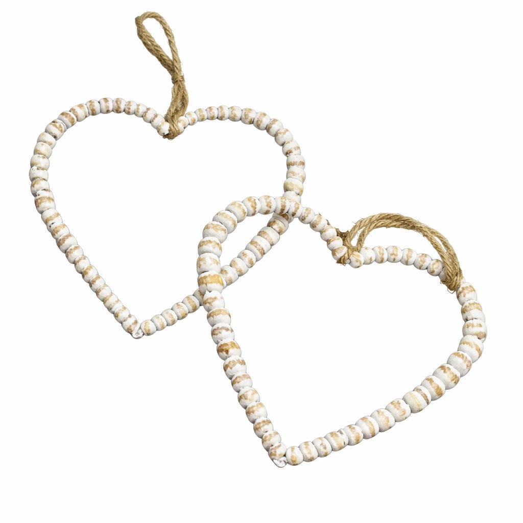 Wooden Bedead Hanging Heart Set/2 Gift