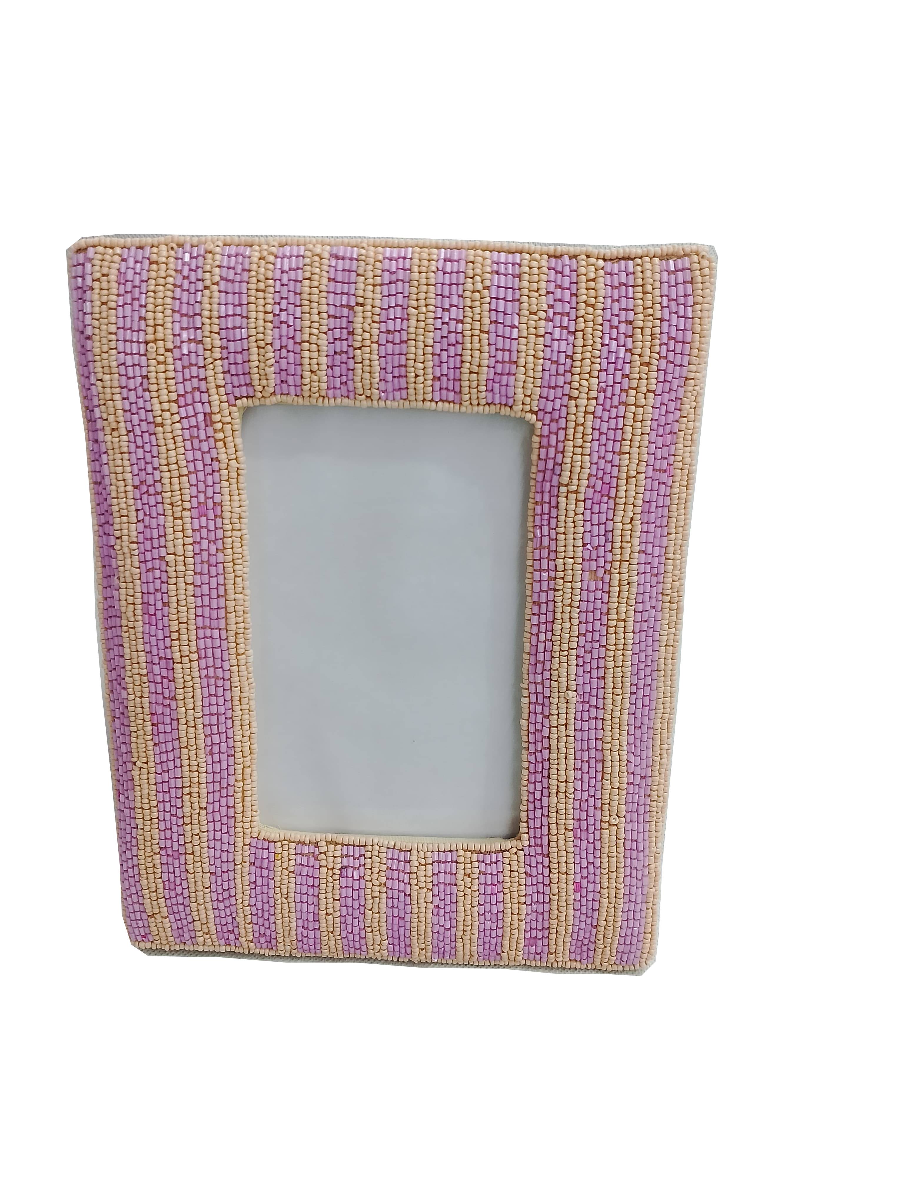 Beaded Stripe Photo Frame Lilac And Pink  15cm Gift