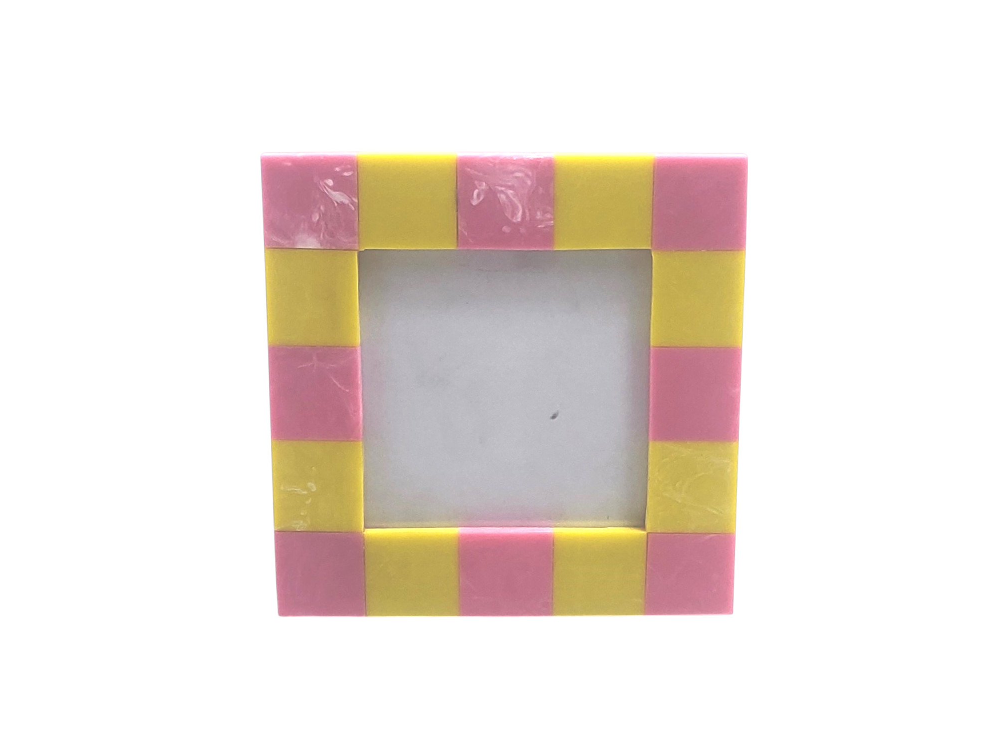 Pink And Lime Green Chequered Photo Frame 3x3 Inches Gift