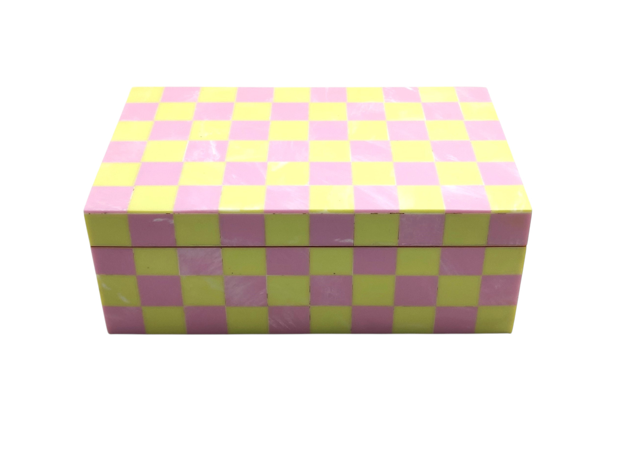 Pink And Lime Green Chequered Jewellery Box 20x13cm Gift
