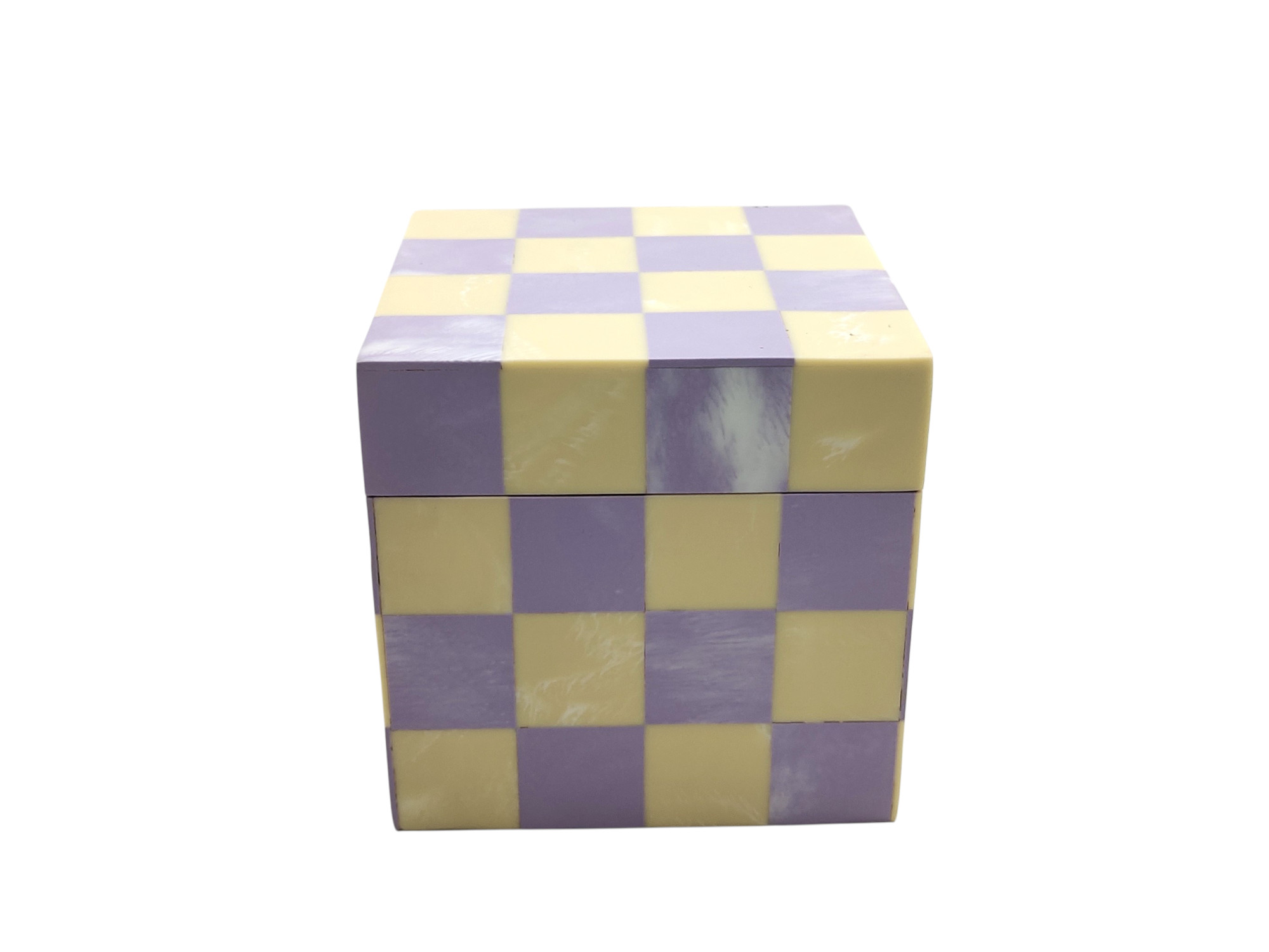 Liliac And Cream Chequered Square Box  13cm Gift