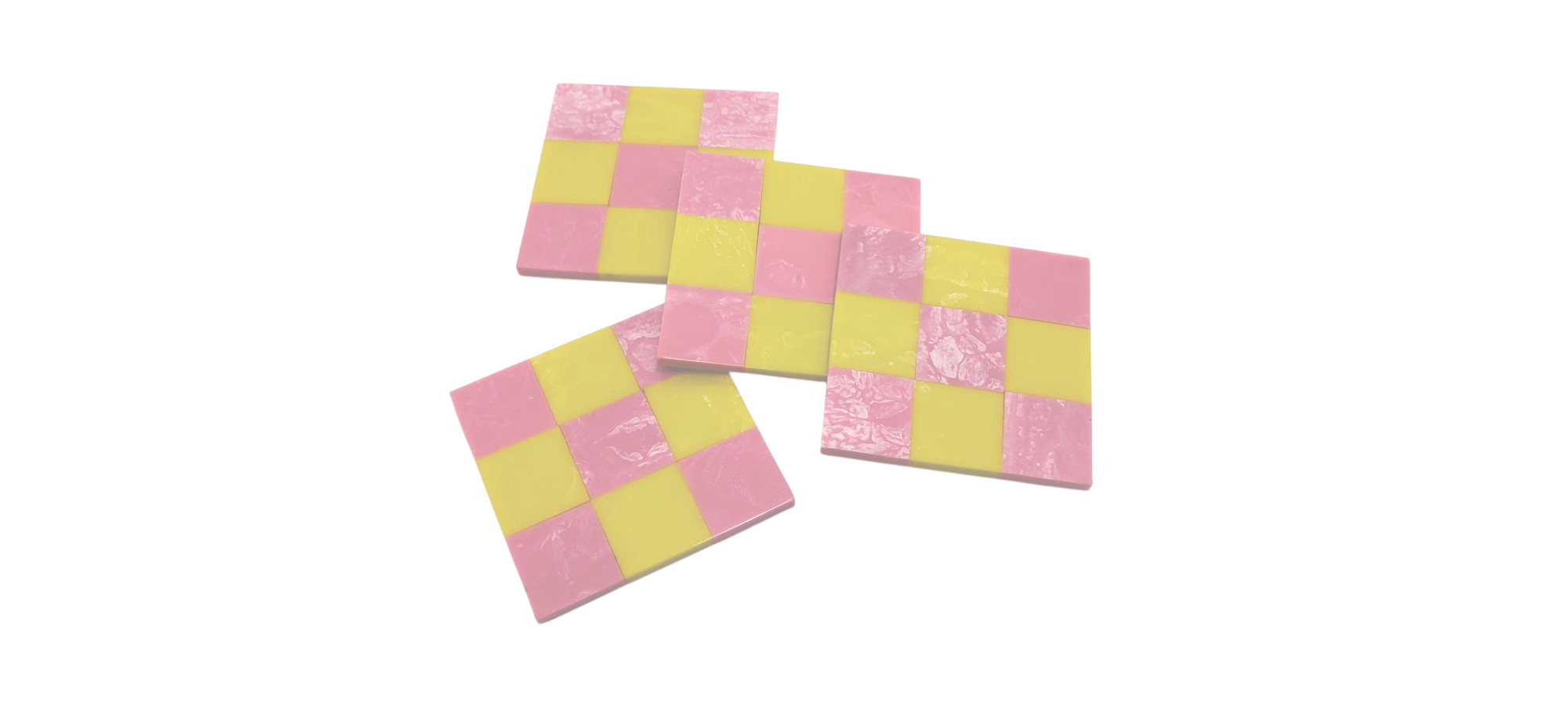 Pink And Lime Green Chequered Coasters 10cm Gift