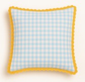 Gingham Blue Cushion With Contrasting Lace Trim Gift