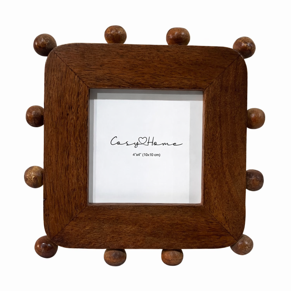 Wooden Balls Photo Frame Small W/glass 4x4 Inch Gift