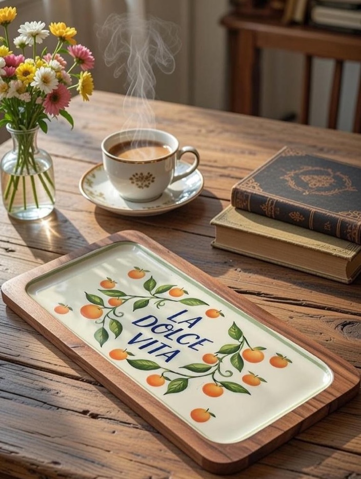 Wooden Tray W/enamel La Dolce Vita Gift