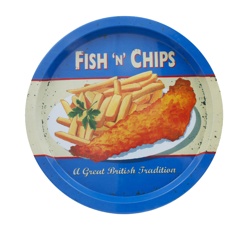 Fish & Chips Round Tin Tray 32.5cm Gift