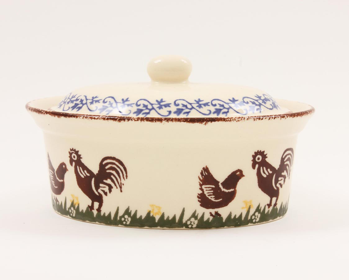 Brixton Cock & Hen Oval Butter Dish 17cm Gift