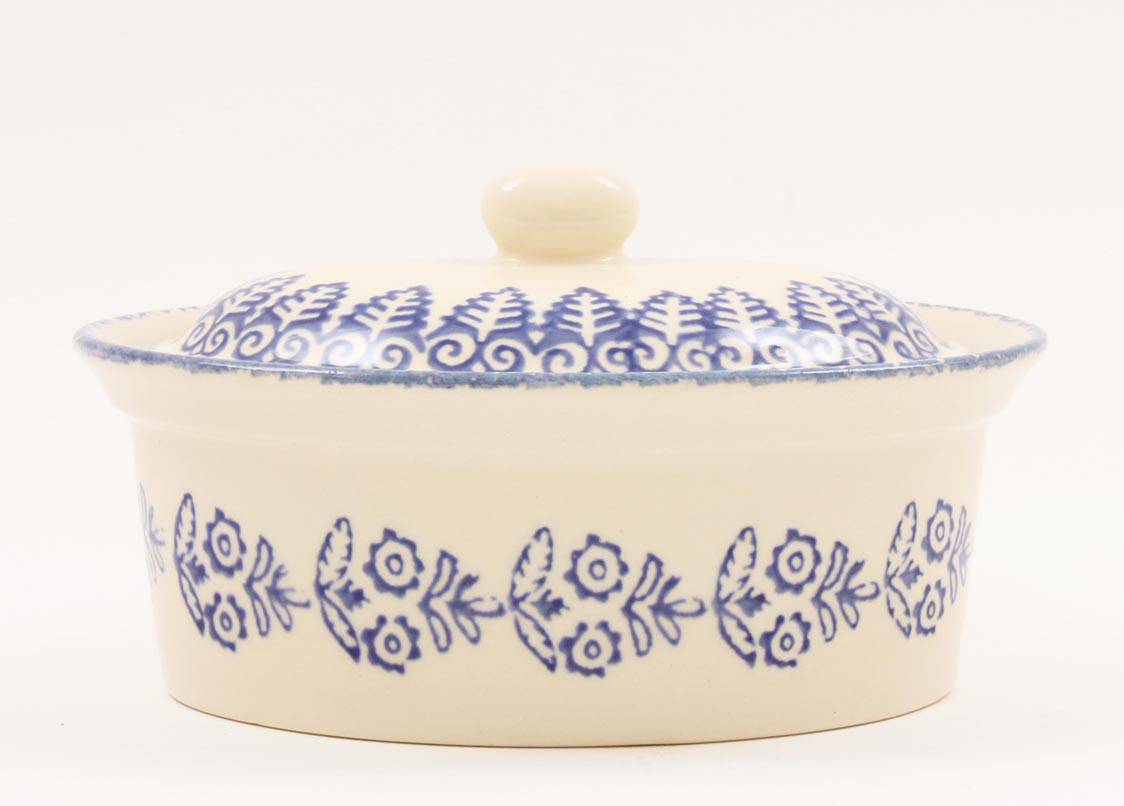 Brixton Lacey Blue Oval Butter Dish 17cm Gift
