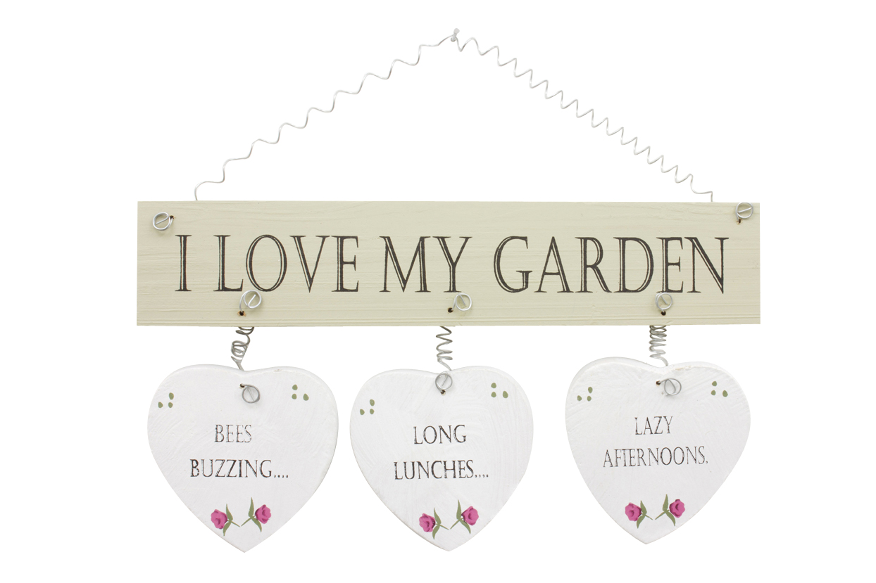 I Love My Garden Sign + Hanging Hearts Gift