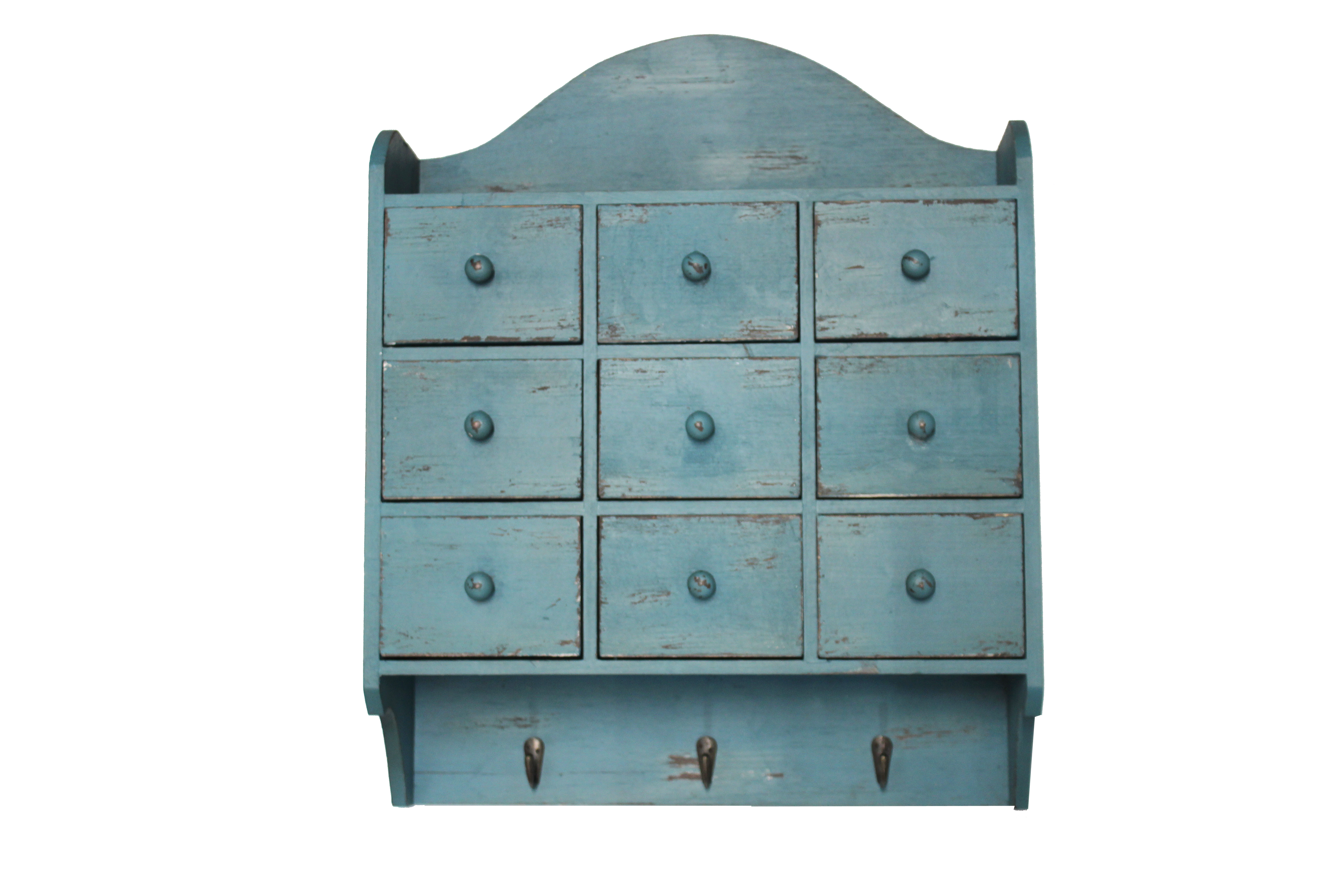 9 Drawer Chest & Hooks Dark Antique Blue Gift