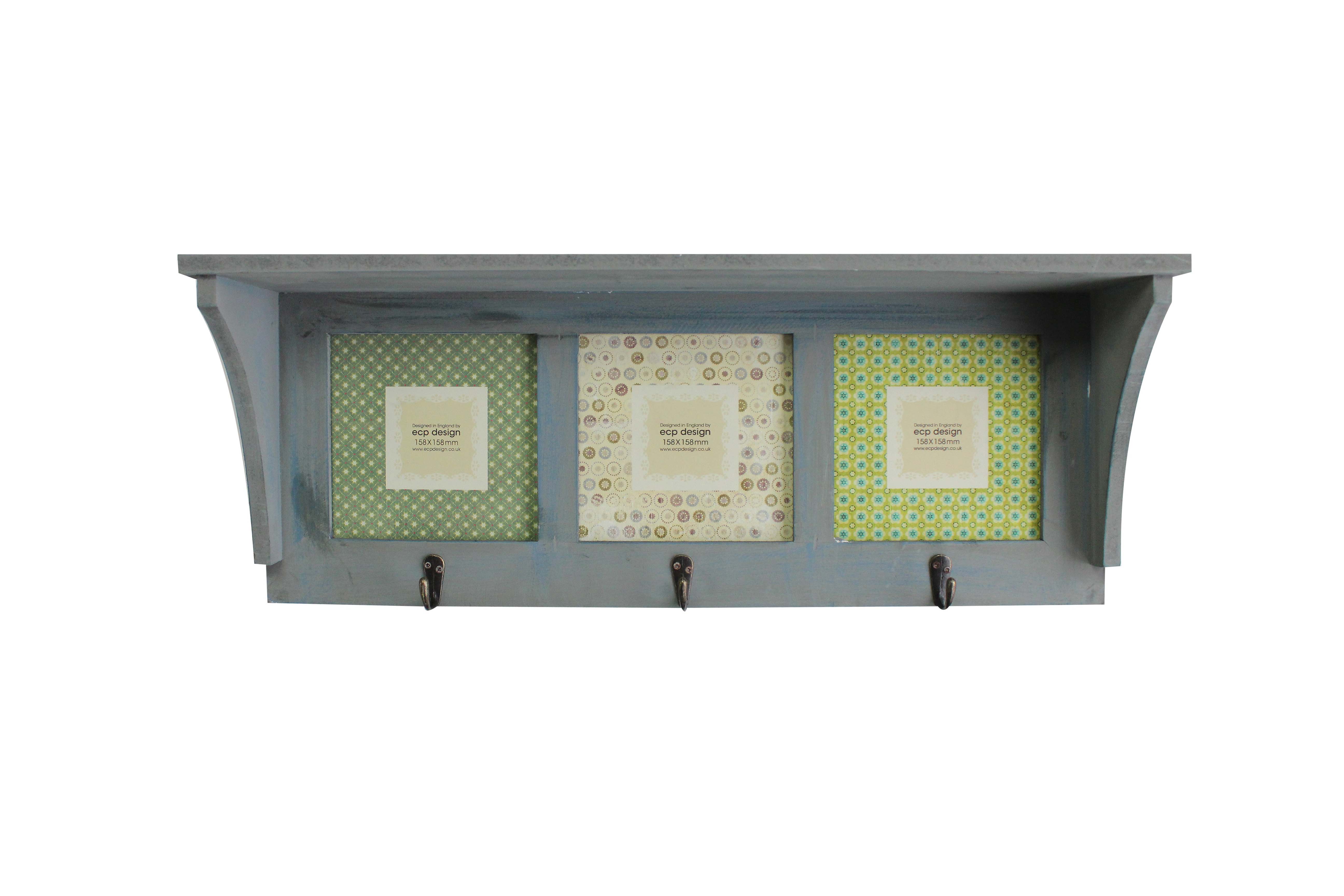 Shelf 3 Photo Frames & Hooks Grey/blue Gift