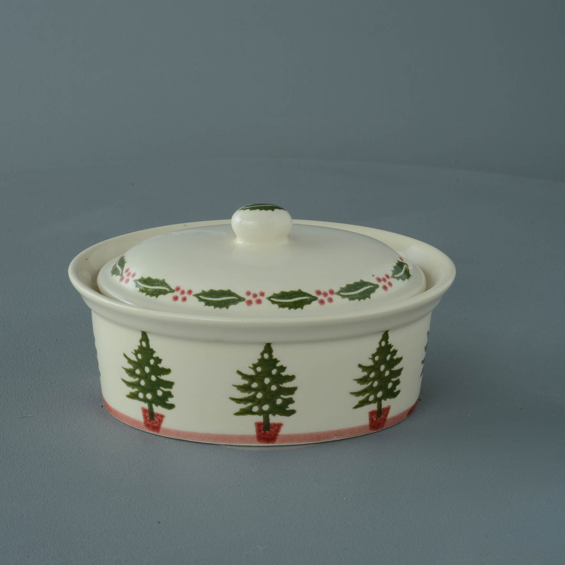 Brixton Xmas Tree & Baubles Oval Butter Dish 17cm Gift
