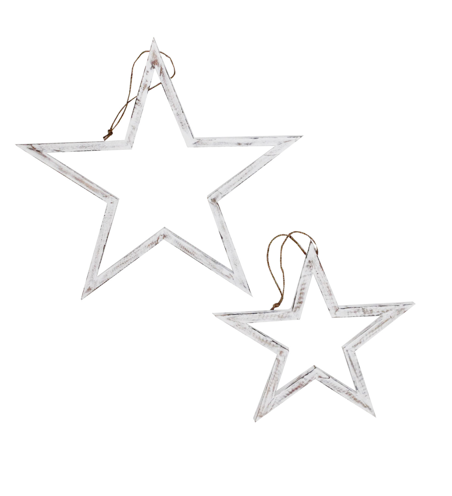 Hanging Wooden Star Set Of 2 62/39cm Antique White Gift