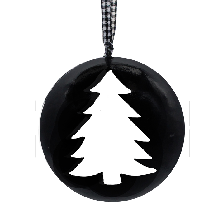 Papier Machie Bauble 10cm Black Large Tree Gift