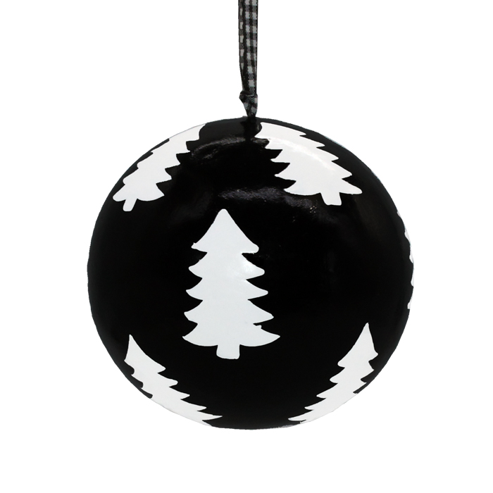 Papier Machie Bauble 10cm Black Small Tree Gift