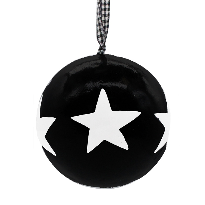 Papier Machie Bauble 10cm Black Large Star Gift