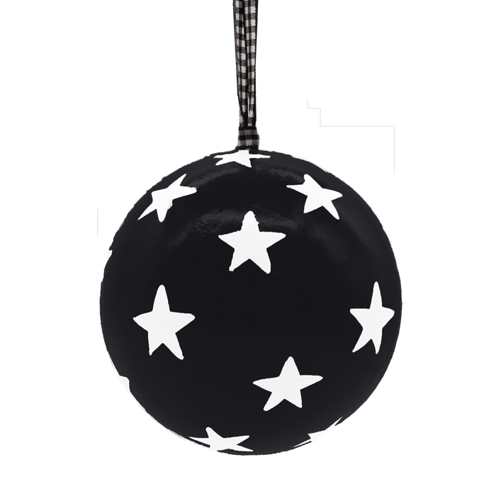 Papier Machie Bauble 10cm Black Small Star Gift